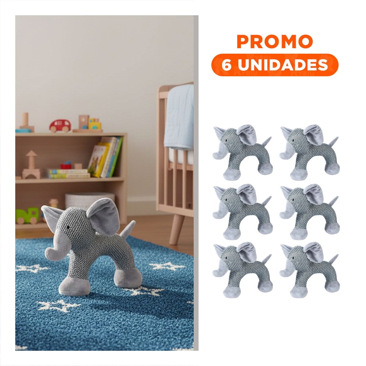 PACK6 CONCEPTO ELEFANTE DE FELPA CON SONIDO EN TONO PLOMO - 1
