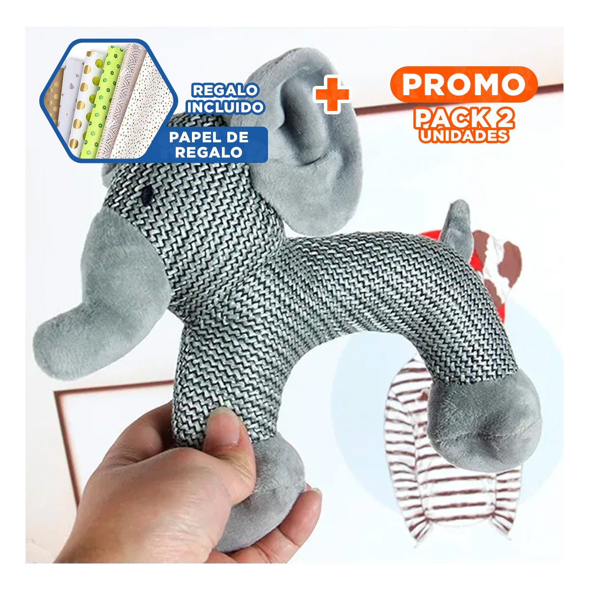 PACK2 PRESENTACION ELEFANTE CON SONIDO REALISTA EN COLOR PLOMO Y+PAPEL REGALO - 1