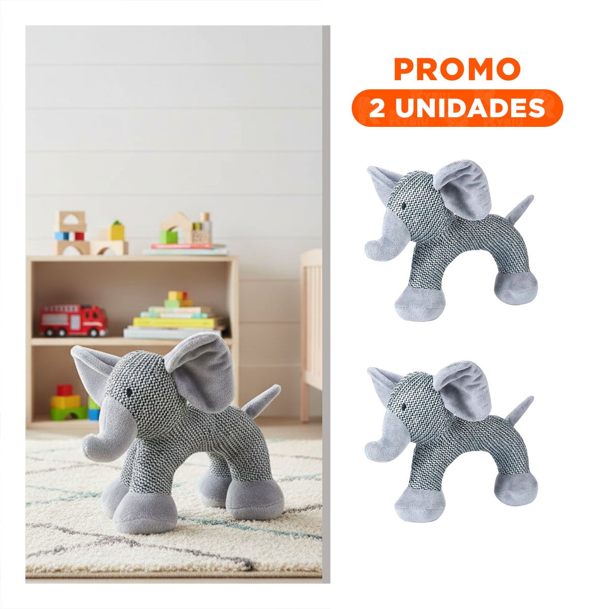 PACK2 INSPIRACION ELEFANTE DE FELPA CON SONIDO EN PLOMO PARA HOGAR - 1