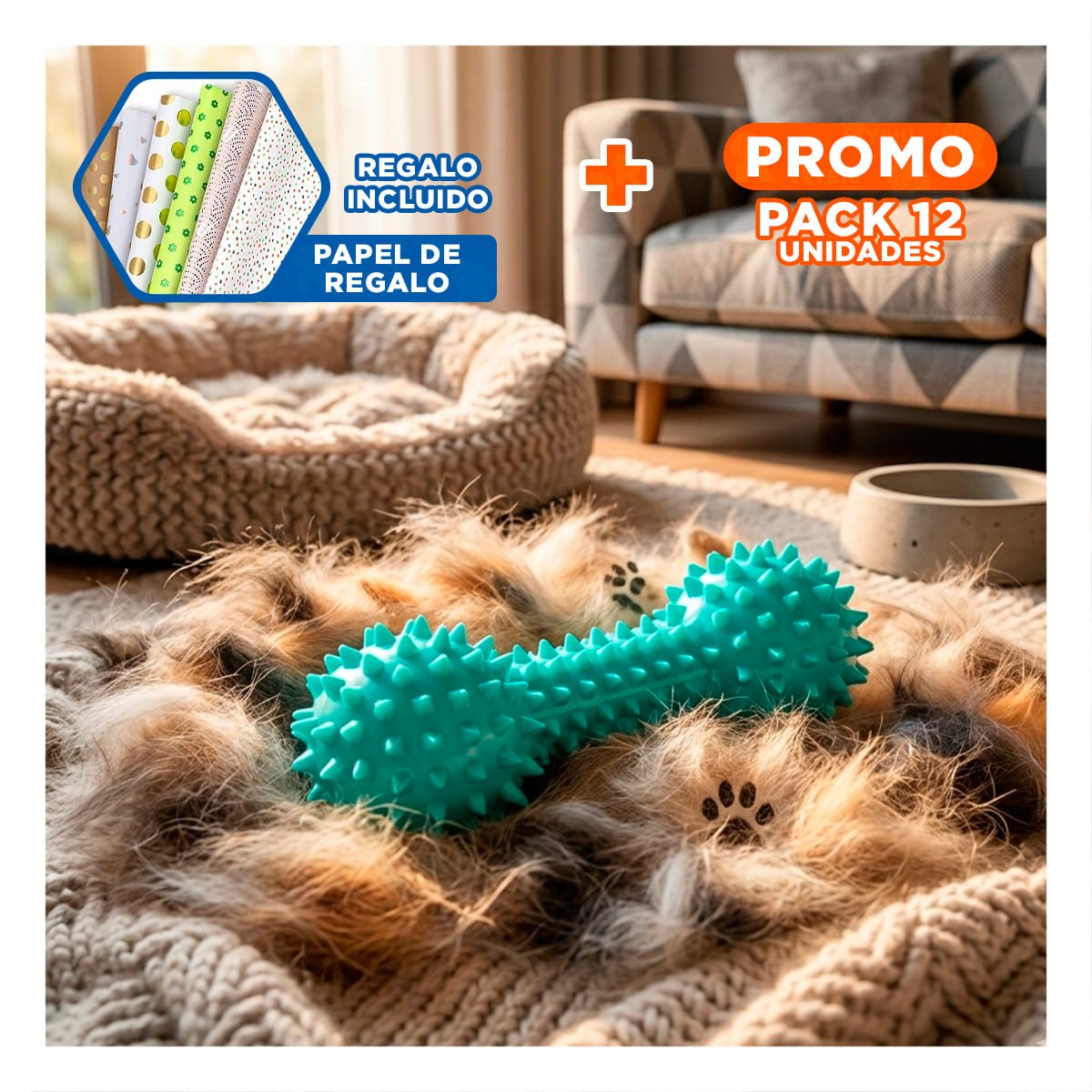 PACK12 HERRAMIENTA DE JUEGO VERDE AGUA PARA MASCOTAS FORMA DE PESA DURABLE Y+PAPEL REGALO - 1