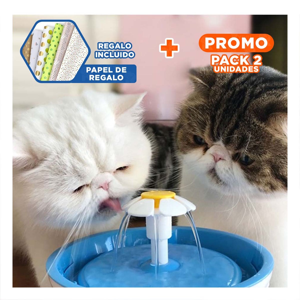 PACK2 CONTENEDOR PARA AGUA CIRCULAR CON ALFOMBRA PET CELESTE PLASTICO FIRME Y+PAPEL REGALO - 1