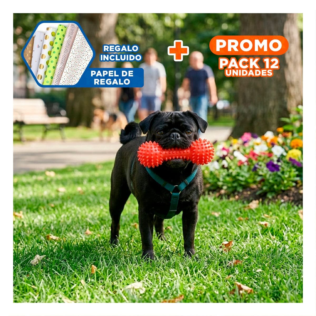 PACK12 HERRAMIENTA DE JUEGO ROJO PARA MASCOTAS FORMA DE PESA DURABLE Y+PAPEL REGALO - 1