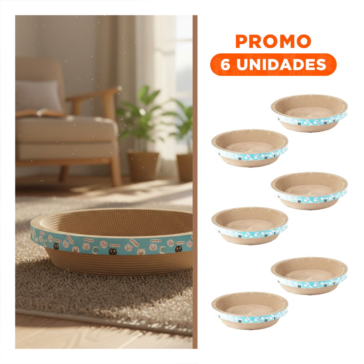 PACK6 ALFOMBRA DE JUEGO CIRCULAR CON CATNIP GRANDE 50CM MARRON - 1