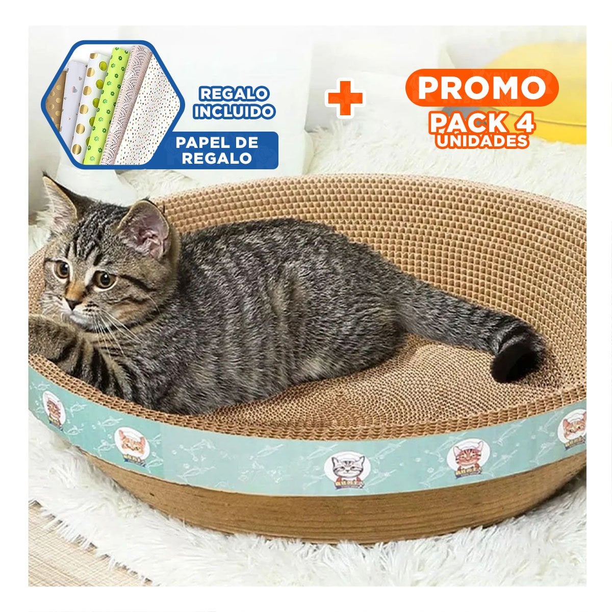 PACK4 ESTRUCTURA DE JUEGO CIRCULAR CON CATNIP GRANDE 50CM MARRON PARA GATO Y+PAPEL REGALO - 1