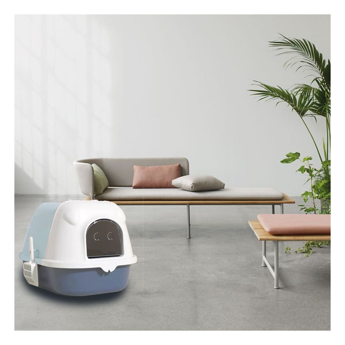 COMPARTIMENTO SANITARIO CON BORDES DECORATIVOS Y PALA CERNIDORA CELESTE Y AZUL Y+REGALO STICKER - 5