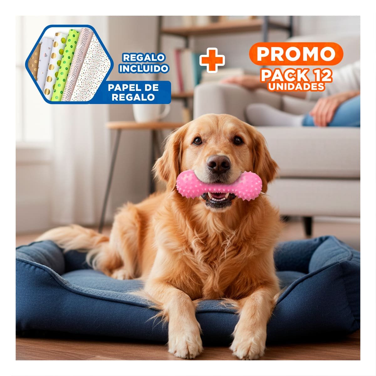 PACK12 HERRAMIENTA DE JUEGO ROSADO PARA MASCOTAS FORMA DE PESA DURABLE Y+PAPEL REGALO - 1