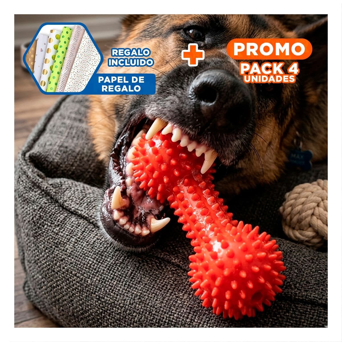 PACK4 APARATO DE JUEGO ROJO PARA MASCOTAS PESA CON PUNTAS SEGURAS Y+PAPEL REGALO - 1