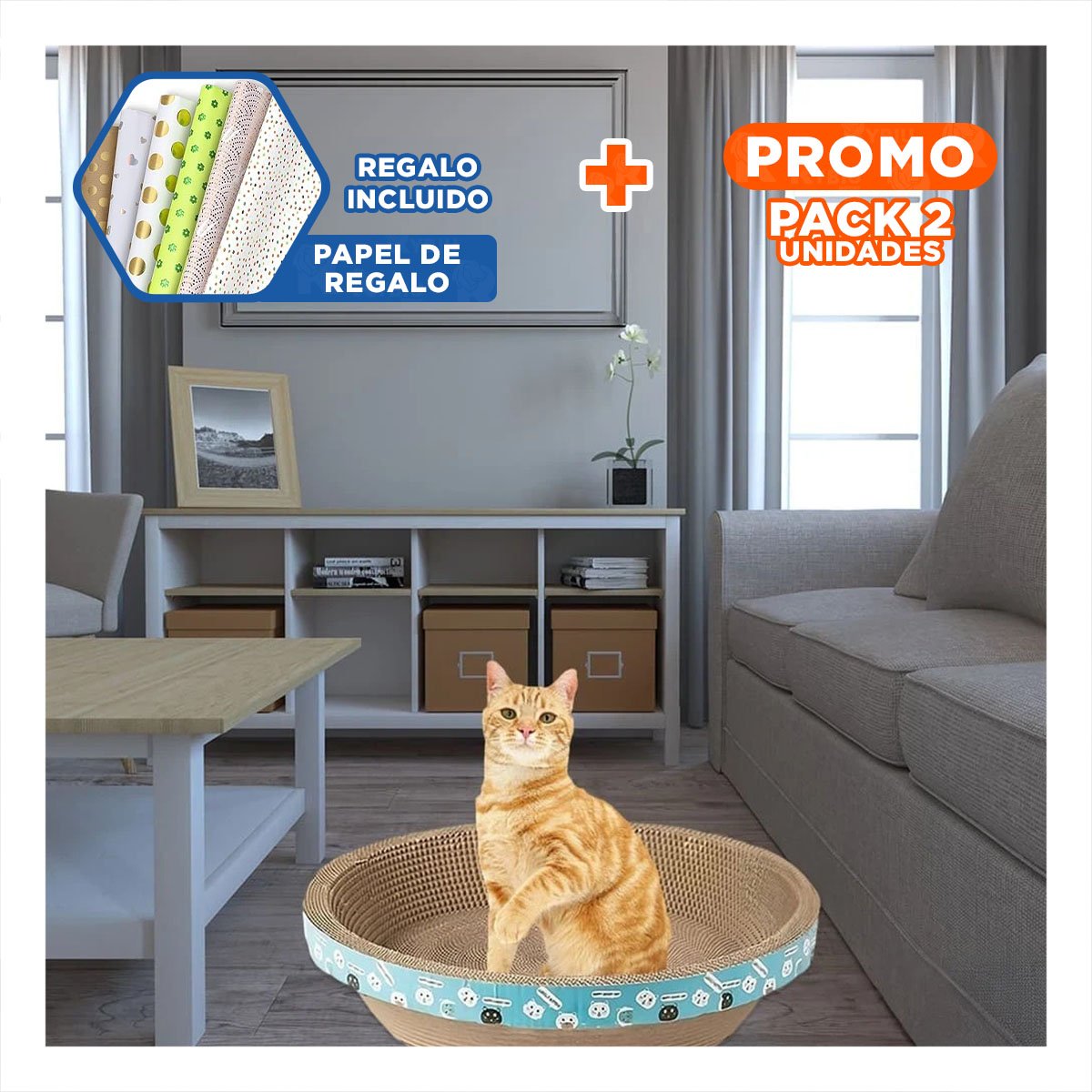 PACK2 ESTACION DE JUEGO CIRCULAR CON CATNIP CHICO 40 CM MARRON PARA GATO HOGAR Y+PAPEL REGALO - 1