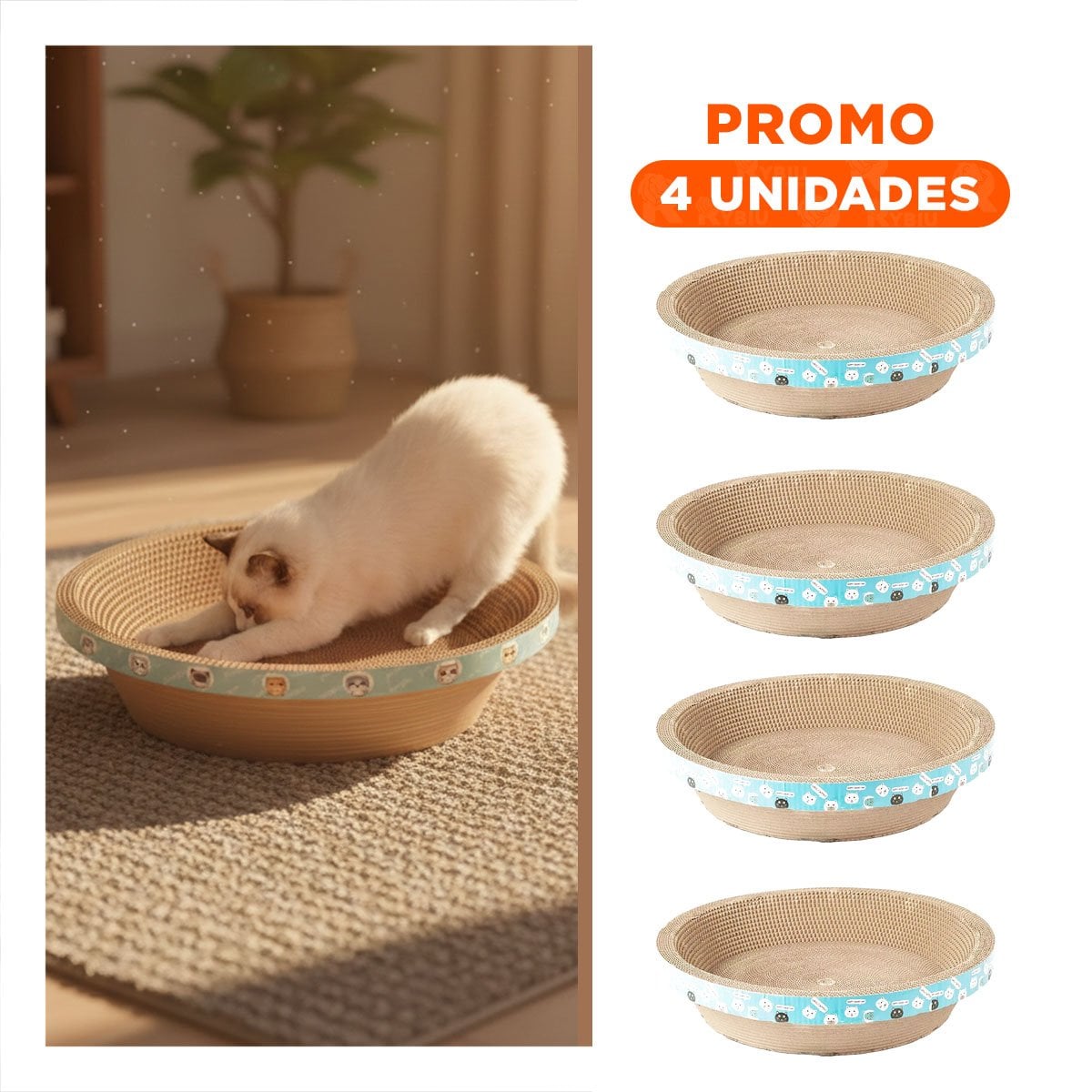 PACK4 TAPETE DE JUEGO CIRCULAR CON CATNIP GRANDE 50CM MARRON PARA GATO Y+REGALO STICKER - 1