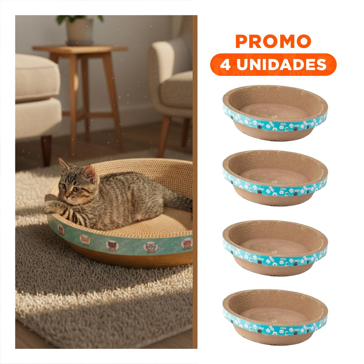 PACK4 ACCESORIO DE JUEGO CIRCULAR CON CATNIP CHICO 40 CM MARRON PARA GATO Y+REGALO STICKER - 1