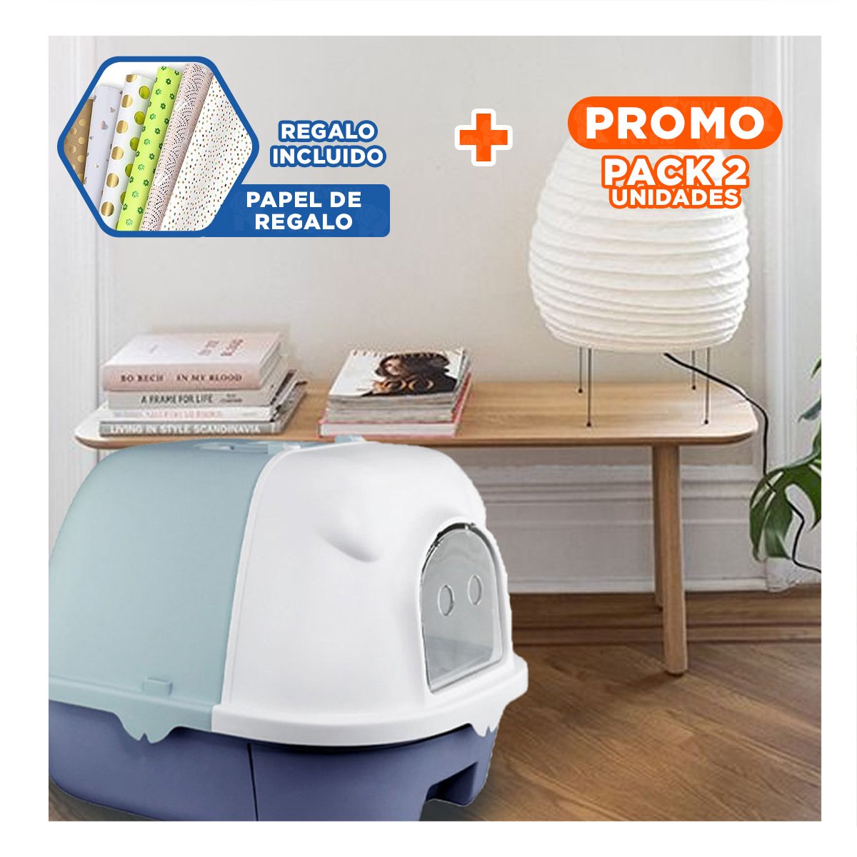 PACK2 ESTACION SANITARIA CON BORDES DECORATIVOS Y PALA CERNIDORA CELESTE AZUL Y+PAPEL REGALO - 1