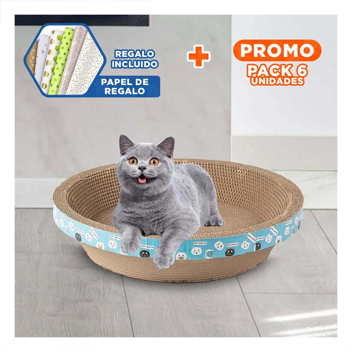 PACK6 ZONA DE ENTRETENIMIENTO CIRCULAR CON CATNIP GRANDE 50CM MARRON Y+PAPEL REGALO - 1