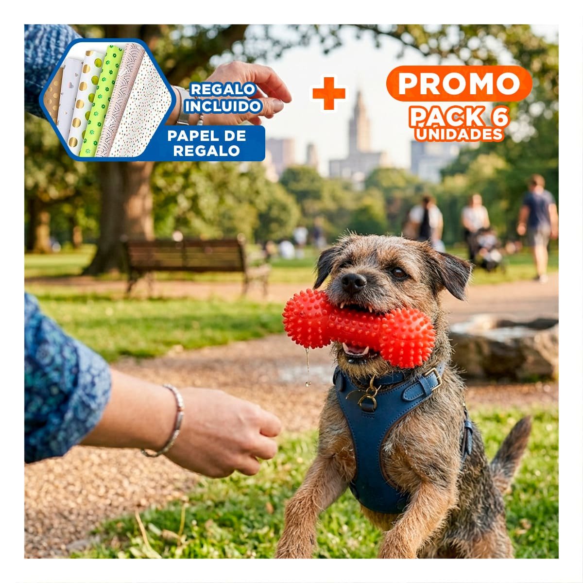 PACK6 APARATO ROJO PARA MASCOTAS FORMA DE PESA SEGURO Y DIVERTIDO Y+PAPEL REGALO - 1