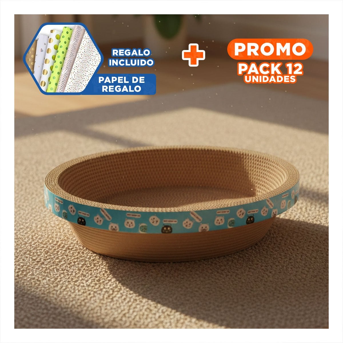 PACK12 ESTRUCTURA DE JUEGO CIRCULAR CON CATNIP CHICO 40 CM MARRON PARA GATO CASA Y+PAPEL REGALO - 1