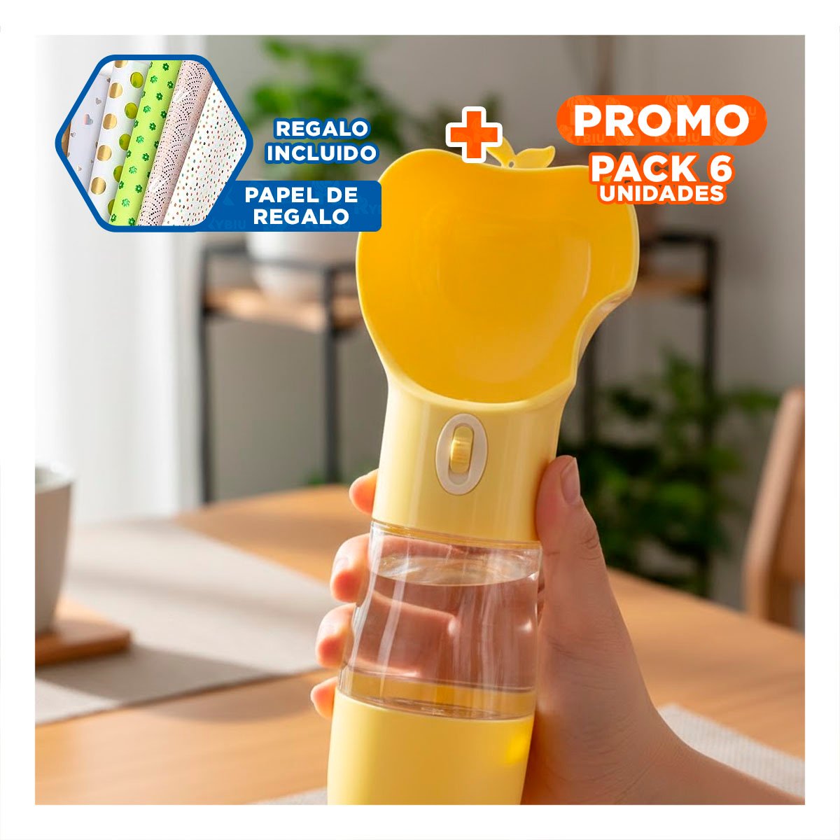 PACK6 ENVASE COMPACTO AMARILLO TIPO MANZANA Y+PAPEL REGALO - 1