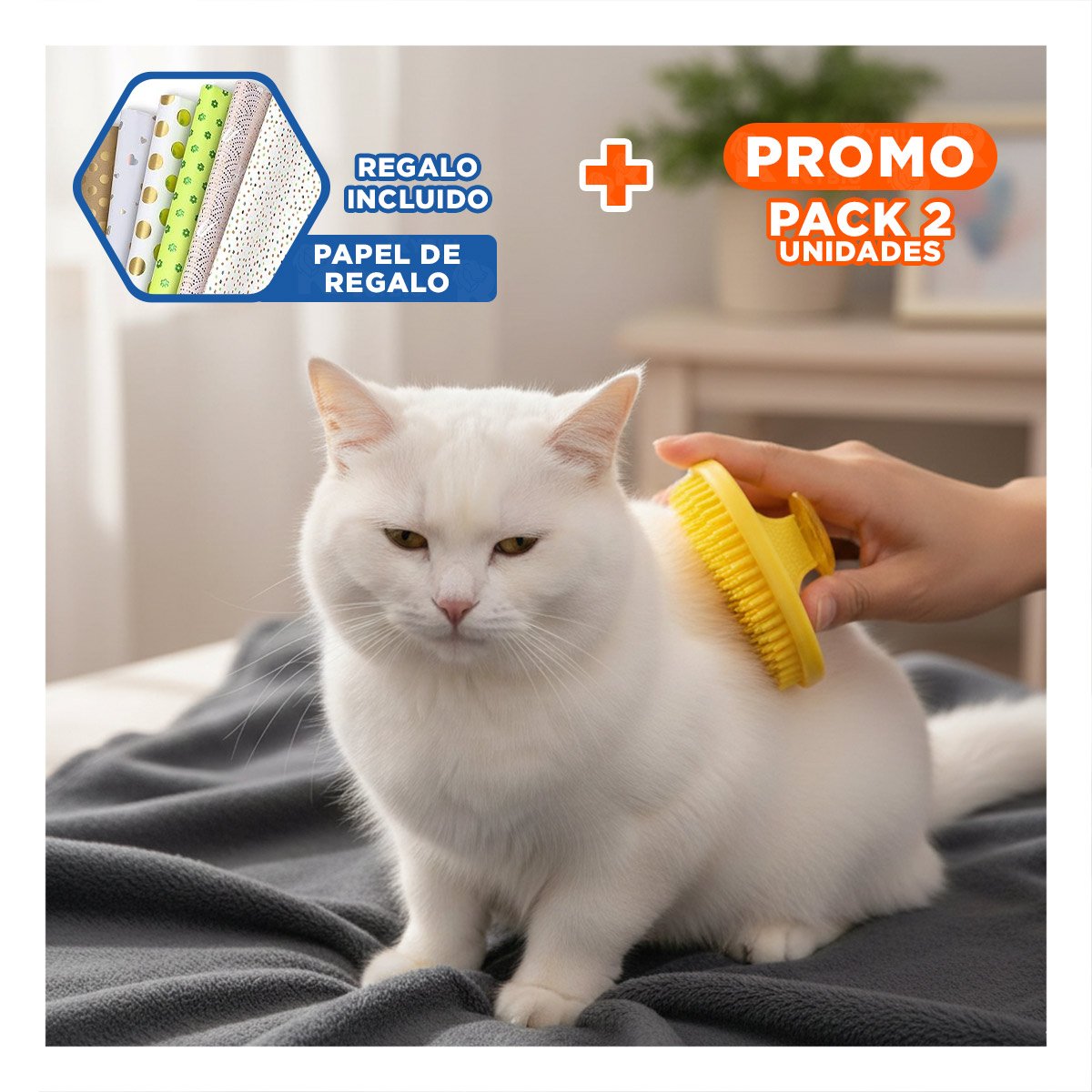 PACK2 TENEDOR DE PELO REDONDO AMARILLO PARA MASAJE DEL CUERO CABELLUDO Y+PAPEL REGALO - 1
