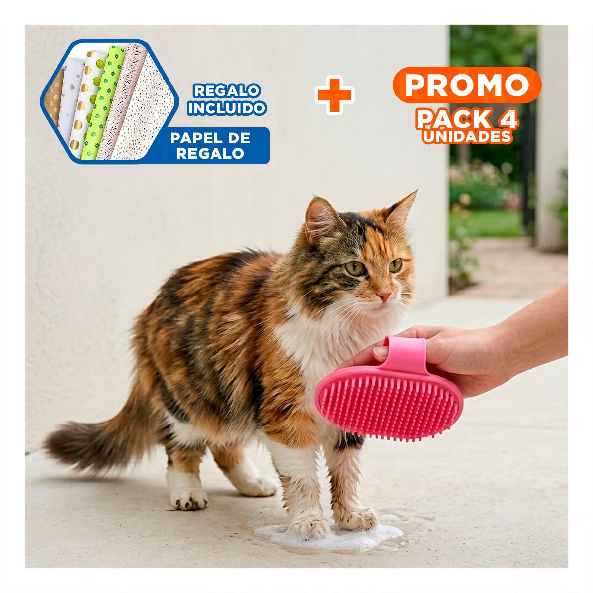 PACK4 RASTRILLO DE MANO ROSADO CON CERDAS SUAVES PARA MASAJE Y ESTILO FACIL Y+PAPEL REGALO - 1