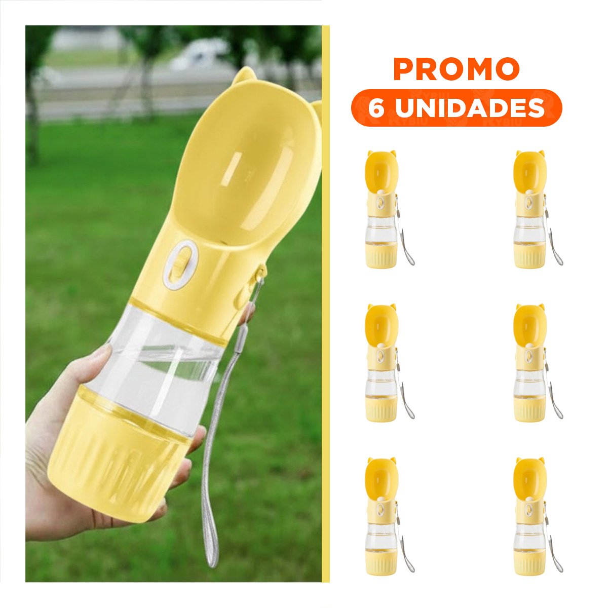 PACK6 BOTELLA PRACTICA GATO AMARILLO PARA LLEVAR EN BOLSO - 1