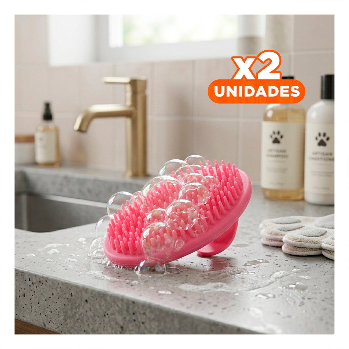 PACK2 TENEDOR DE PELO DE MANO ROSADO CON DISENO ERGONOMICO Y SUAVE Y+REGALO STICKER - 1