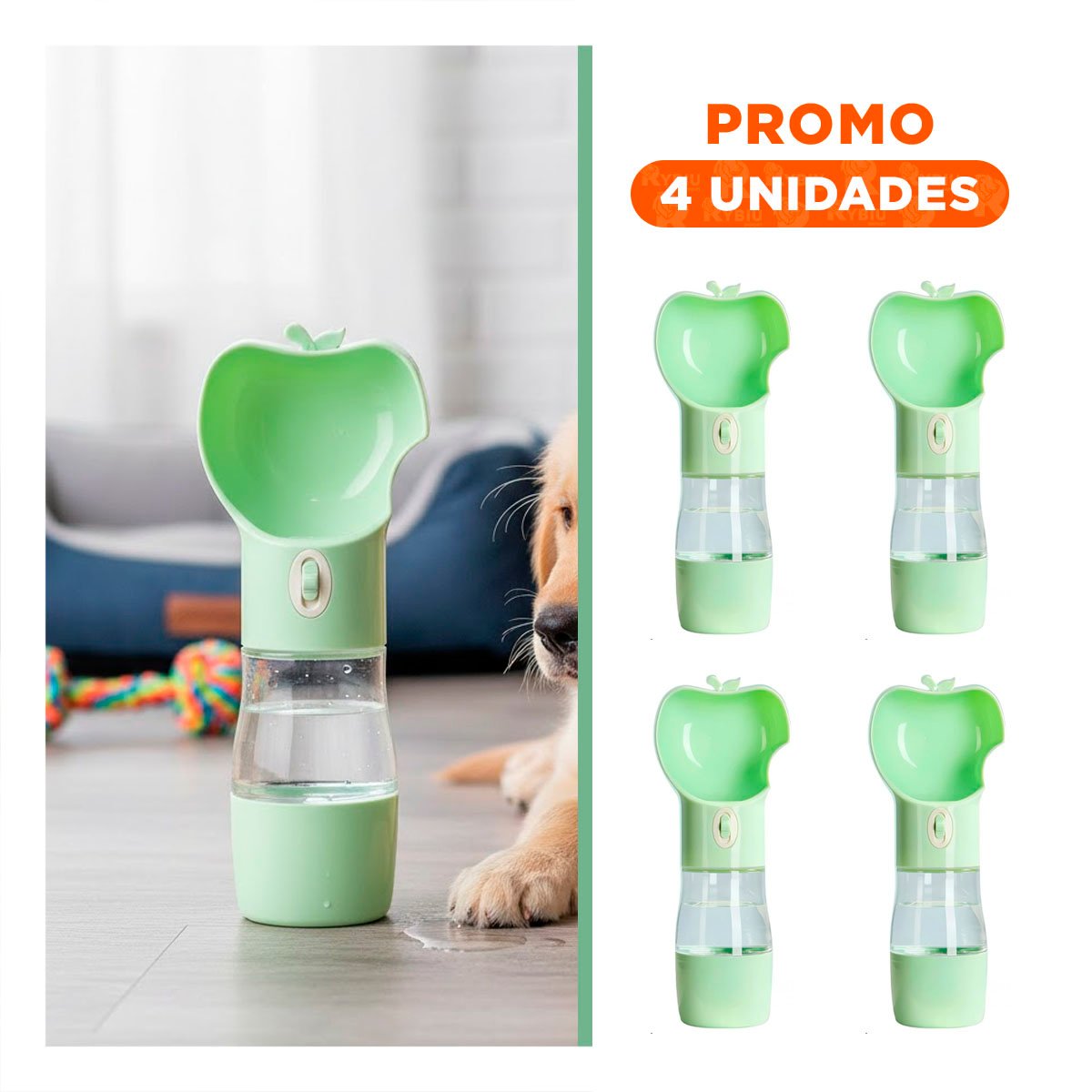 PACK4 ENVASE PORTATIL DE DISEÑO MANZANA VERDE Y+REGALO STICKER - 1