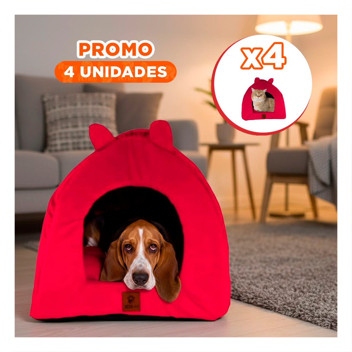 PACK4 NIDO IGLU TALLA L COLOR ROJO CON INTERIOR SUAVE - 1