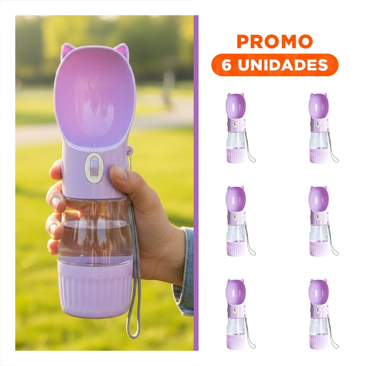 PACK6 BOTELLA PRACTICA GATO LILA PARA LLEVAR EN BOLSO - 1