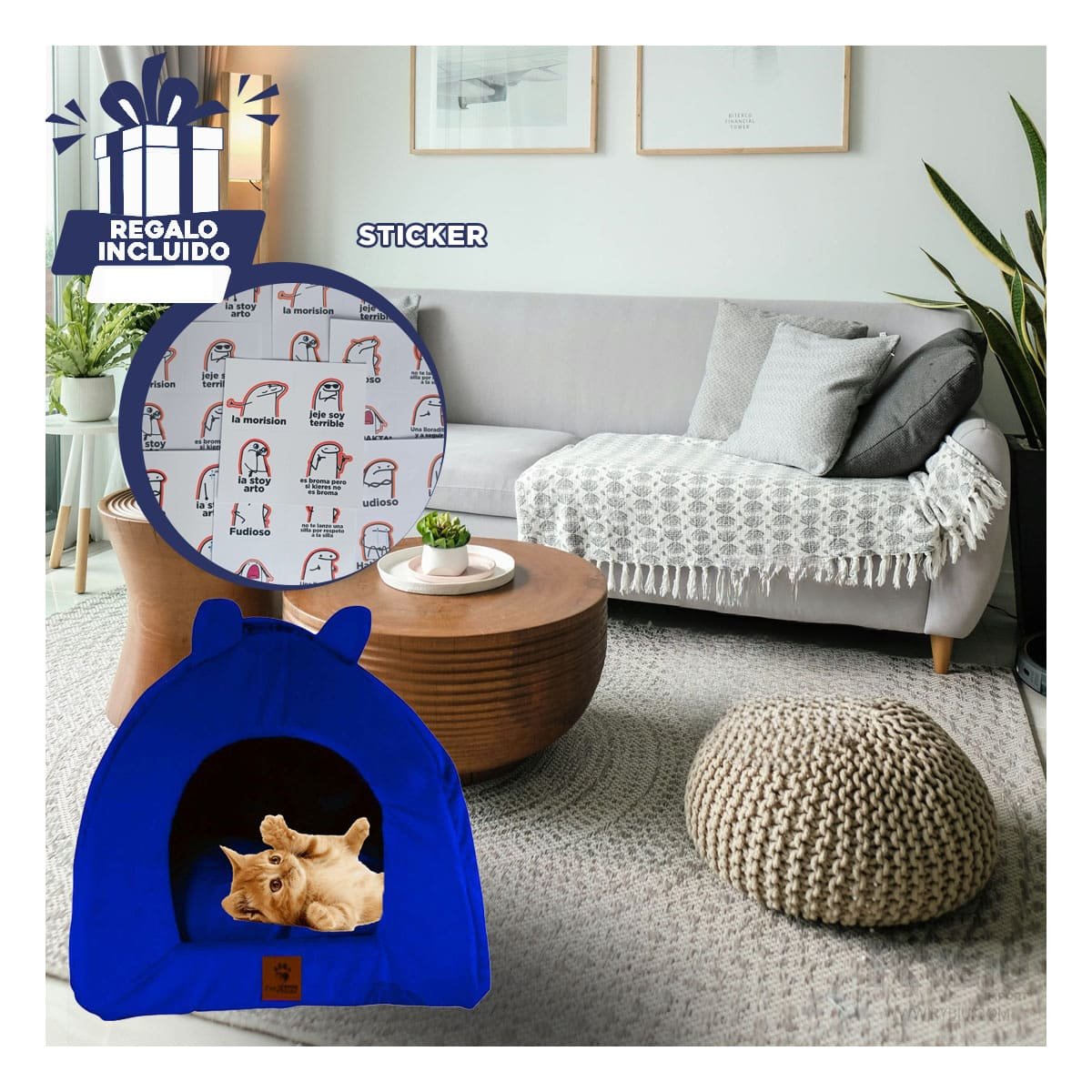 CUCHA CERRADA AZUL NOCHE ESTILO IGLU TALLA L DESCANSO MASCOTAS Y+REGALO STICKER - 1