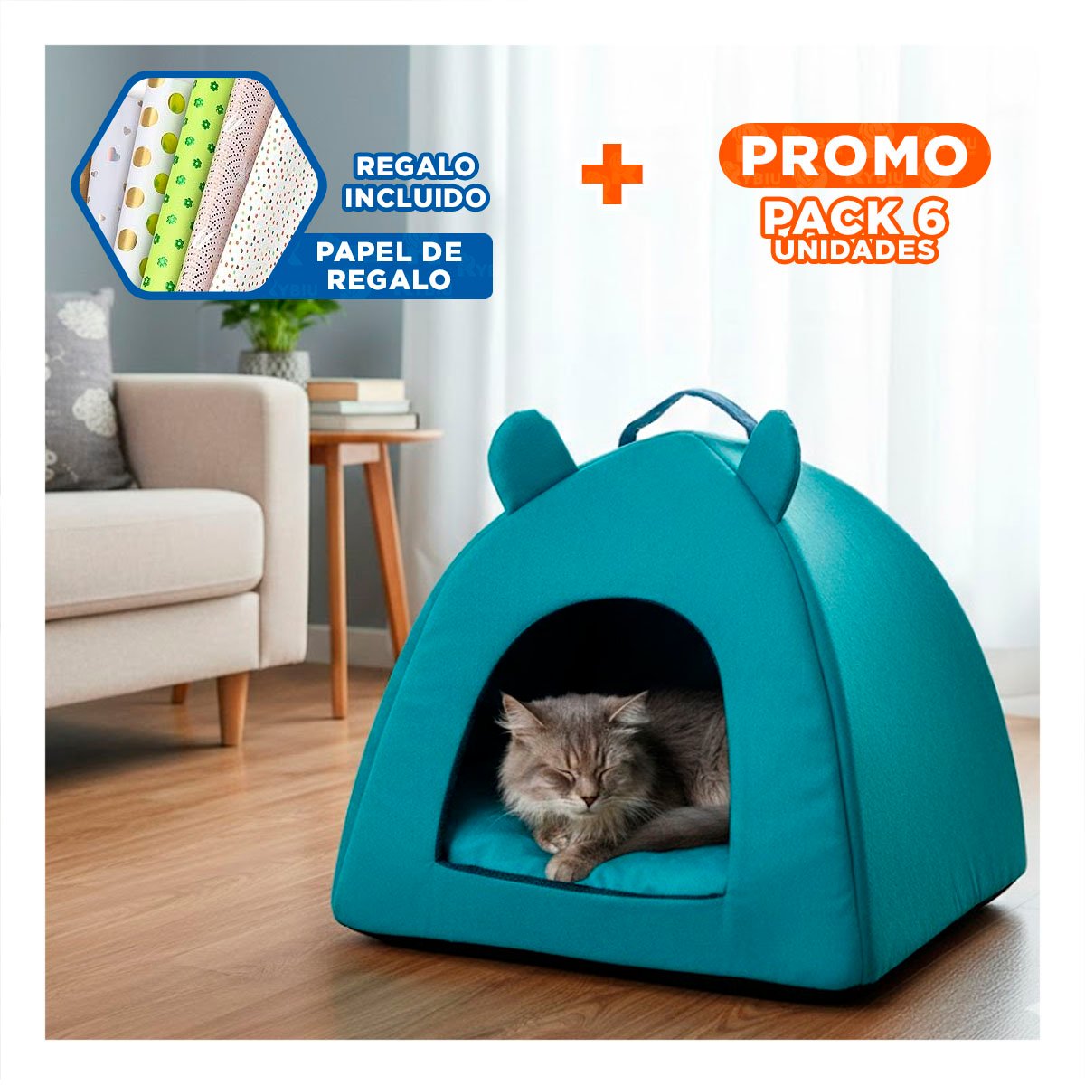 PACK6 COBIJO TIPO IGLU AZUL REY TALLA L ESPACIO PRIVADO Y+PAPEL REGALO - 1
