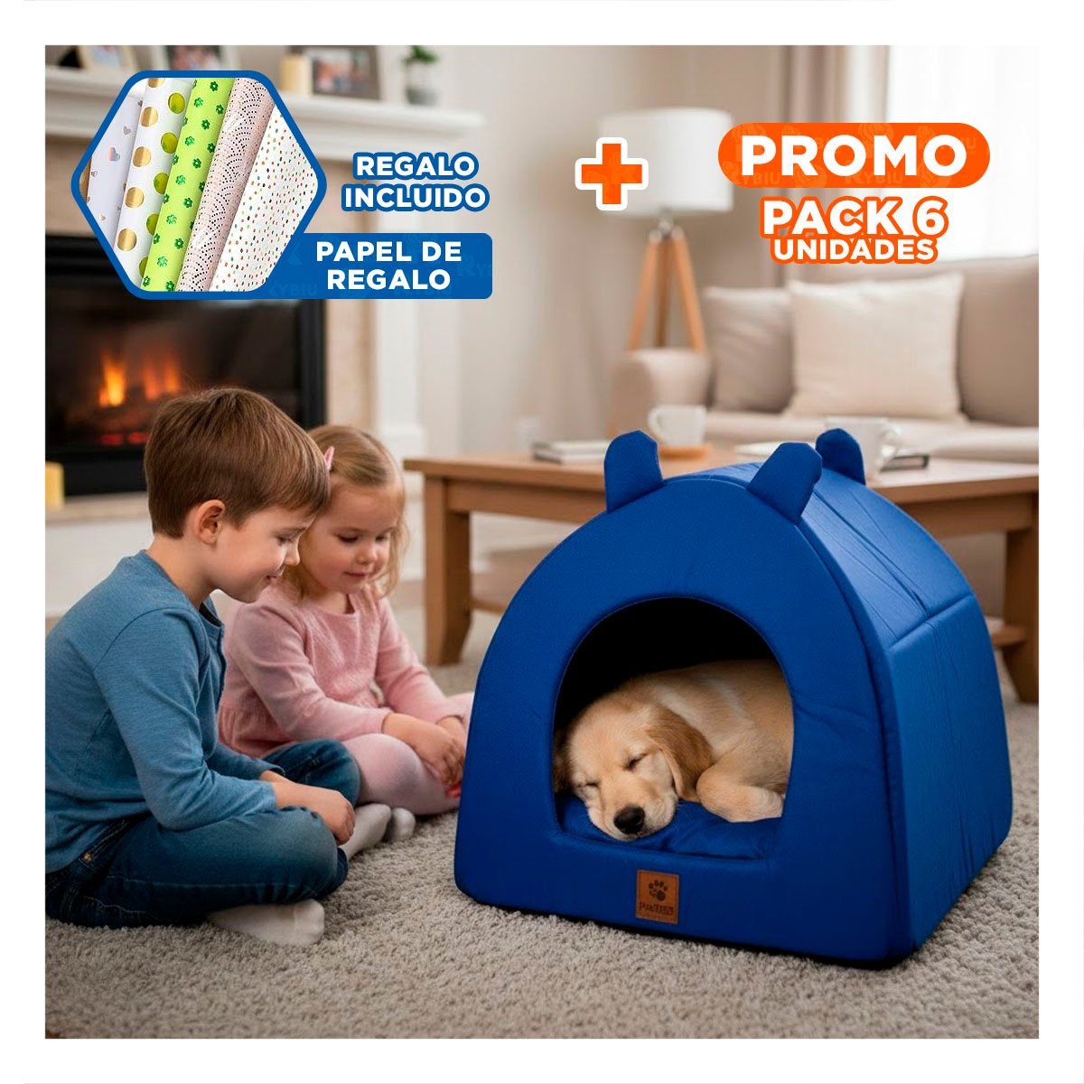 PACK6 GUARIDA IGLU TALLA L COLOR AZUL NOCHE ZONA PRIVADA MASCOTAS Y+PAPEL REGALO - 1