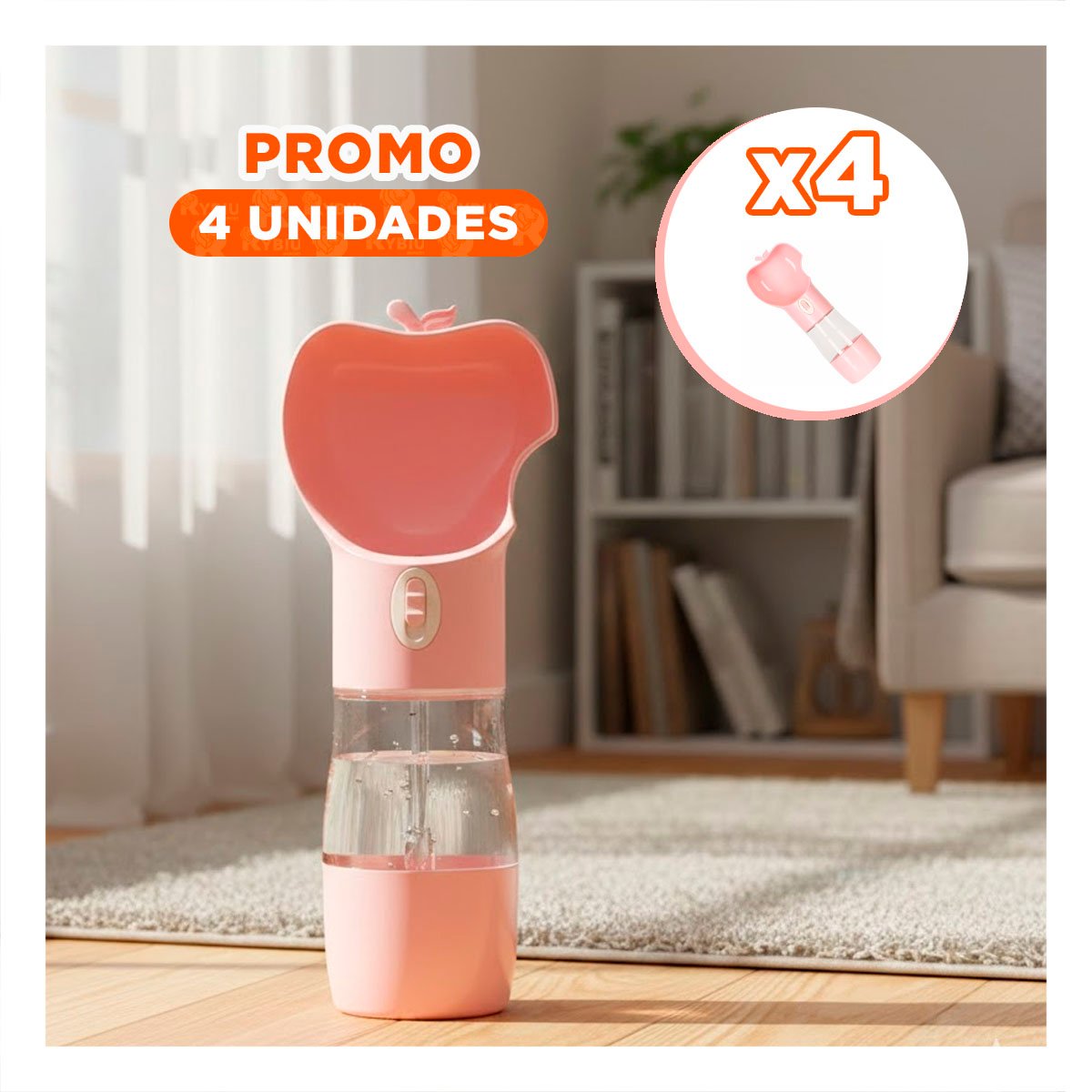 PACK4 ENVASE PORTATIL ROSADO EN FORMA DE MANZANA - 1