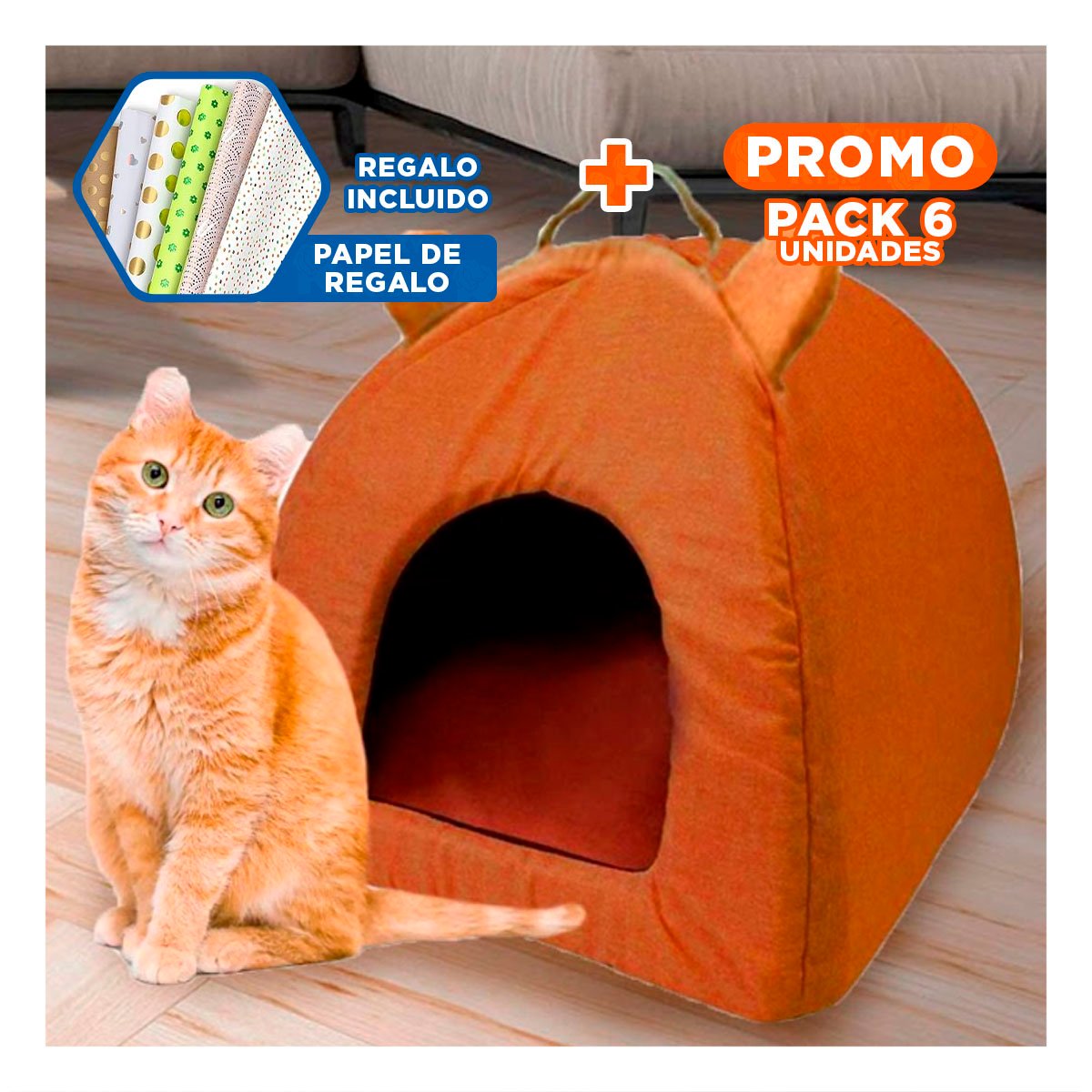 PACK6 GUARIDA IGLU CERRADA TALLA L MARRON PARA MASCOTAS HOGAR Y+PAPEL REGALO - 1