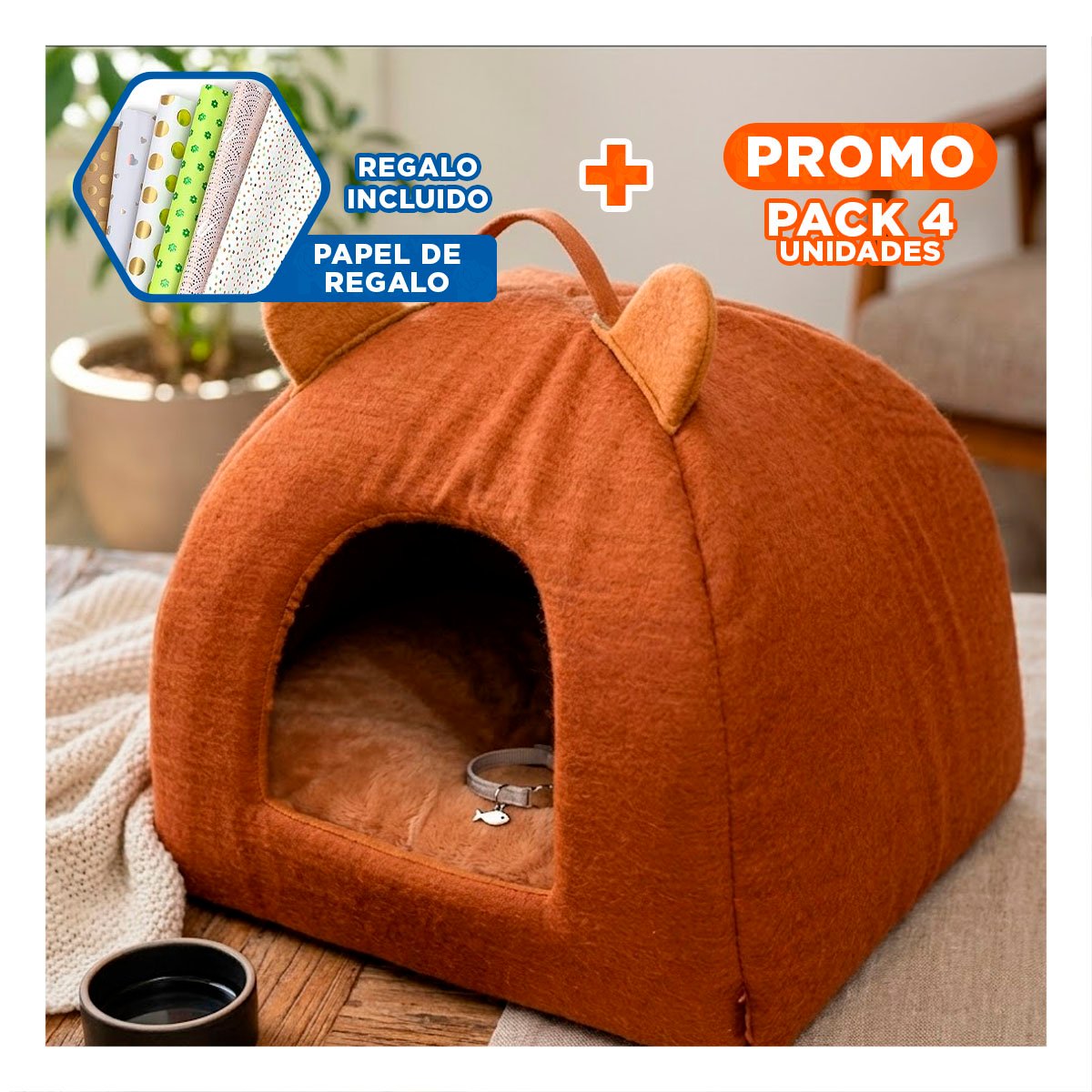 PACK4 NIDO CERRADO MARRON ESTILO IGLU TALLA L DESCANSO Y+PAPEL REGALO - 1