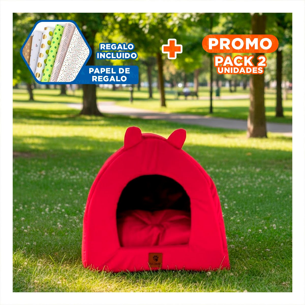 PACK2 NIDO TIPO IGLU ROJO TALLA L ESPACIO CALIDO MASCOTAS Y+PAPEL REGALO - 1