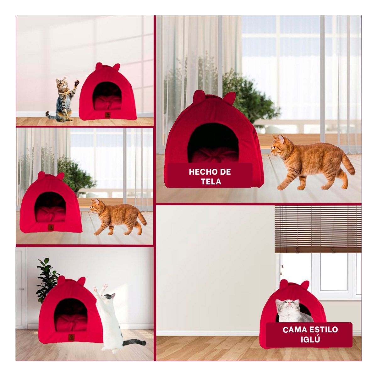 PACK2 NIDO TIPO IGLU ROJO TALLA L ESPACIO CALIDO MASCOTAS Y+PAPEL REGALO - 3