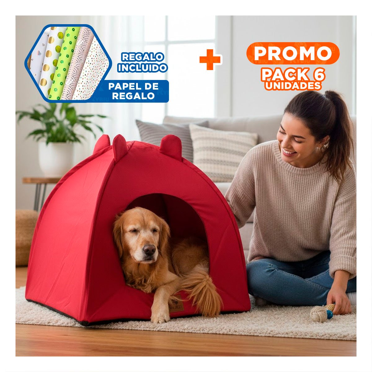 PACK6 ALOJAMIENTO TIPO IGLU ROJO TALLA L ESPACIO SEGURO Y+PAPEL REGALO - 1