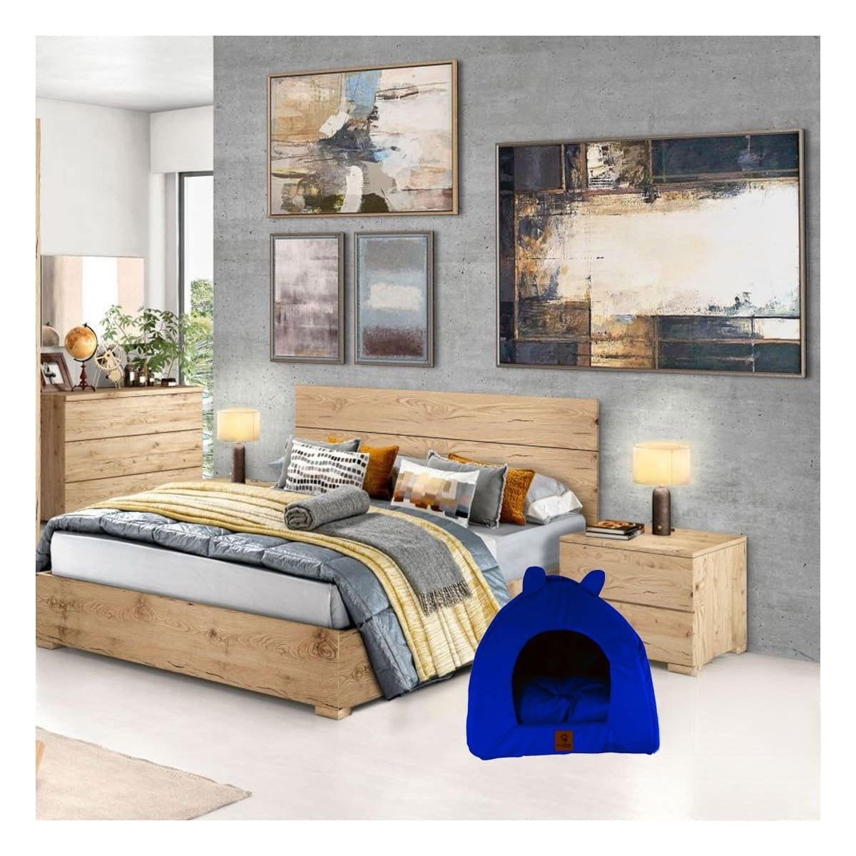 CUCHA TIPO IGLU AZUL NOCHE TALLA L CON INTERIOR SUAVE Y+PAPEL REGALO - 3
