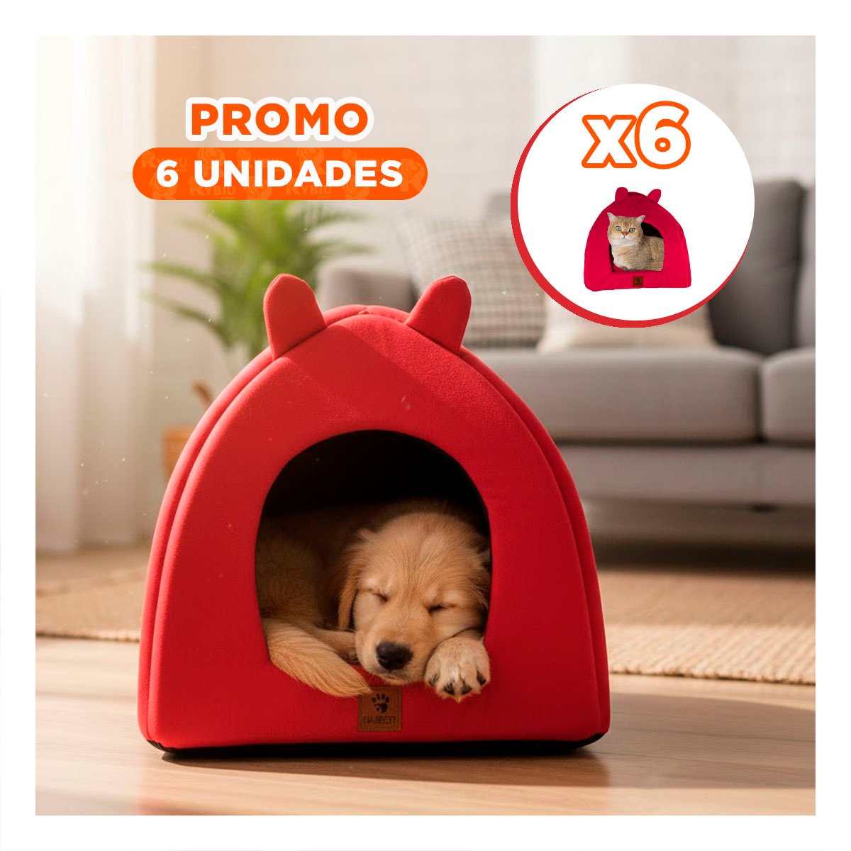 PACK6 ALOJAMIENTO CERRADO ROJO ESTILO IGLU TALLA L DESCANSO Y+REGALO STICKER - 1
