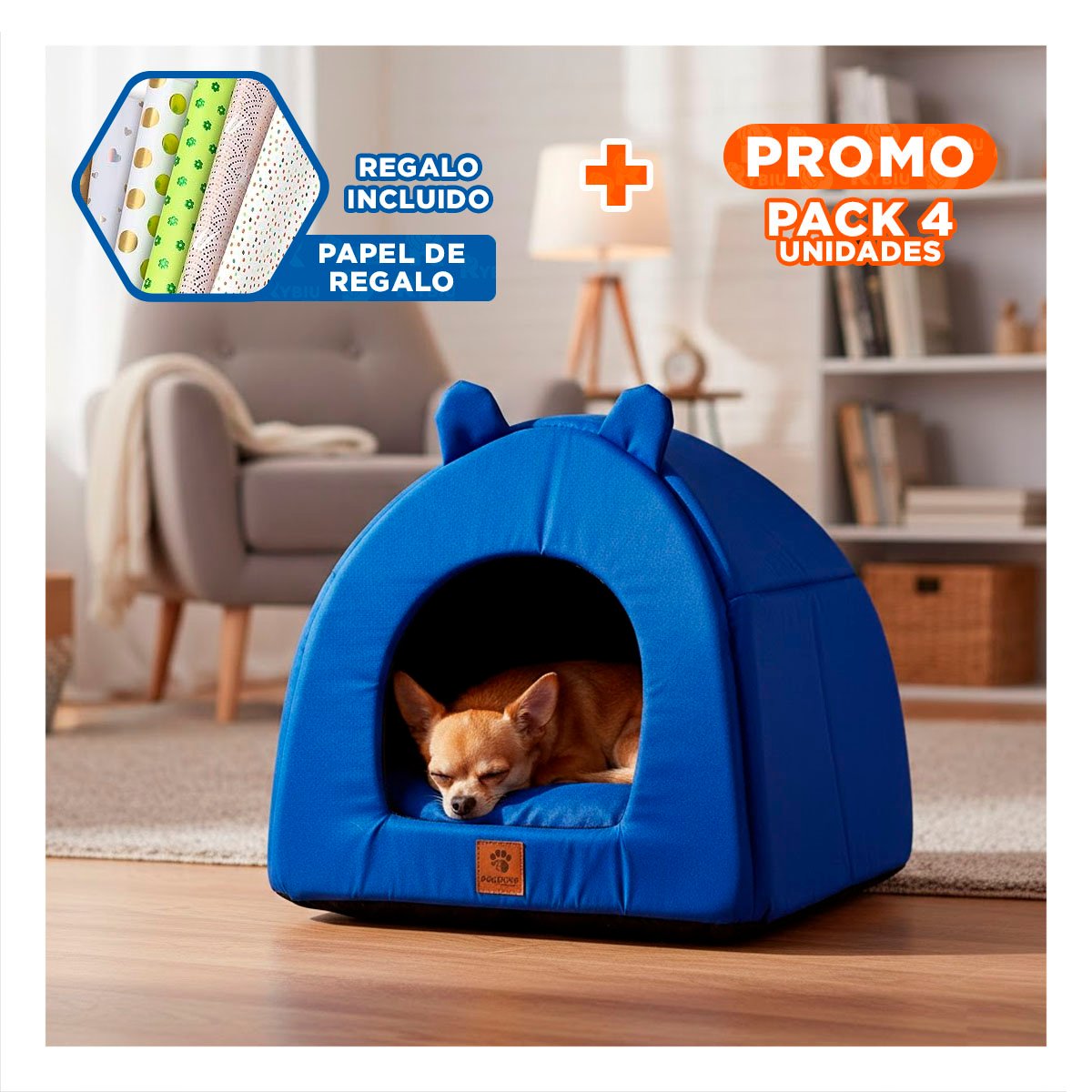 PACK4 GUARIDA IGLU CERRADA TALLA L AZUL NOCHE PARA MASCOTAS HOGAR Y+PAPEL REGALO - 1