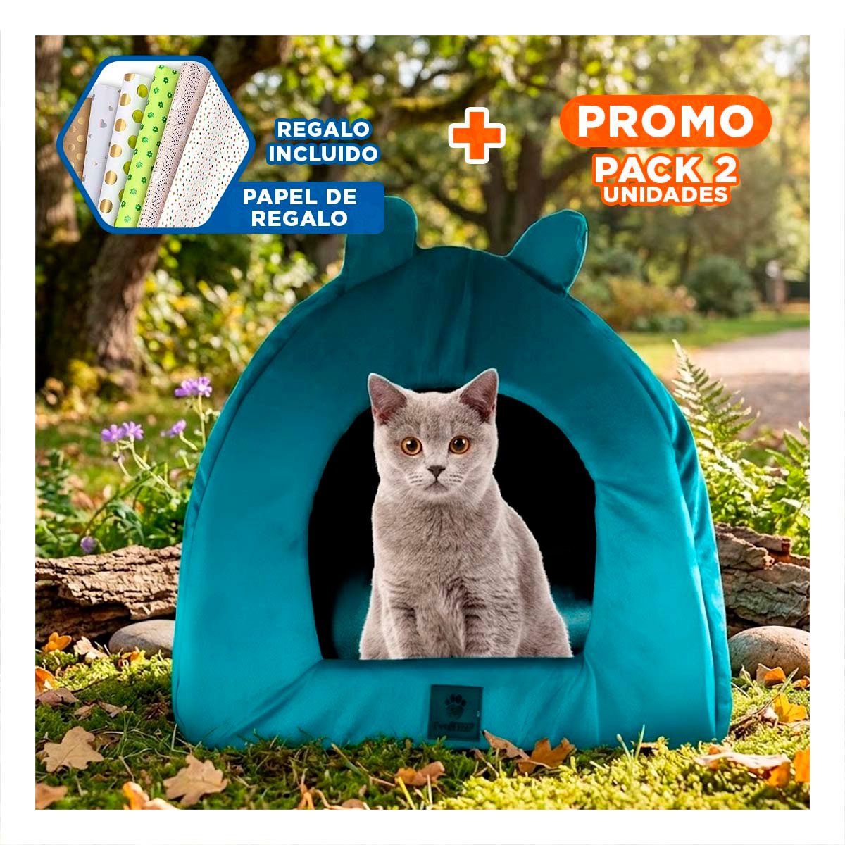 PACK2 NIDO IGLU CERRADO TALLA L VERDE AGUA PARA MASCOTAS HOGAR Y+PAPEL REGALO - 1