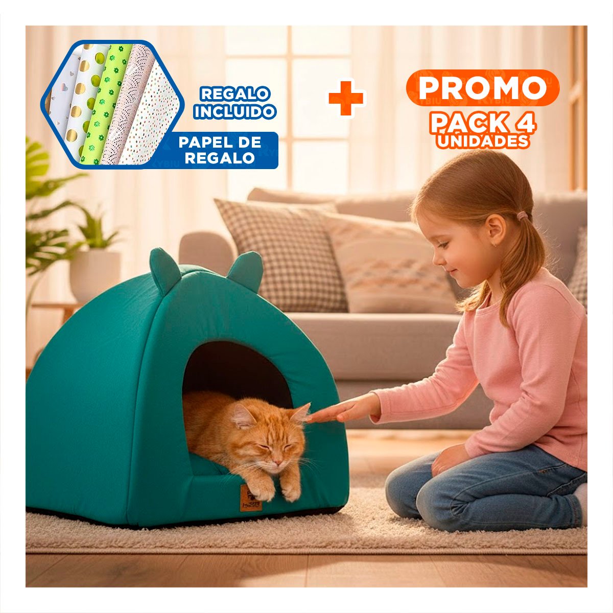 PACK4 GUARIDA IGLU TALLA L COLOR AZUL REY ZONA PRIVADA MASCOTAS Y+PAPEL REGALO - 1