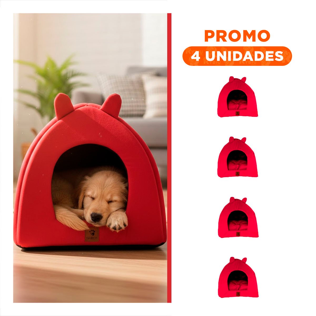 PACK4 CASA IGLU ROJO TALLA L REFUGIO COMODO MASCOTAS Y+REGALO STICKER - 1