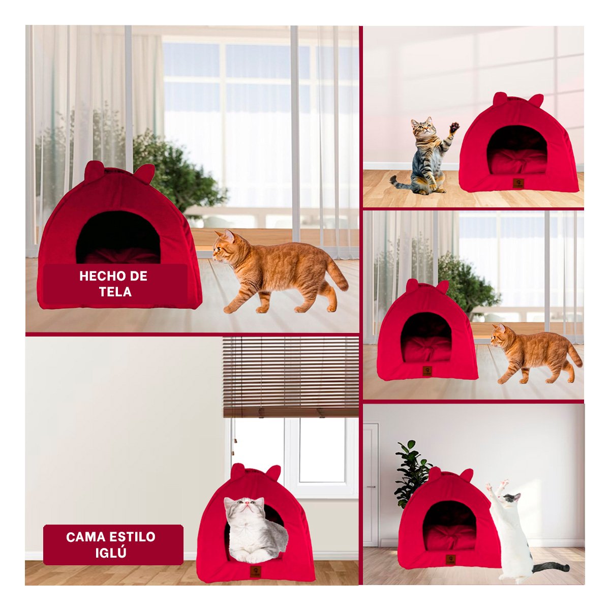 PACK4 CASA IGLU ROJO TALLA L REFUGIO COMODO MASCOTAS Y+REGALO STICKER - 2