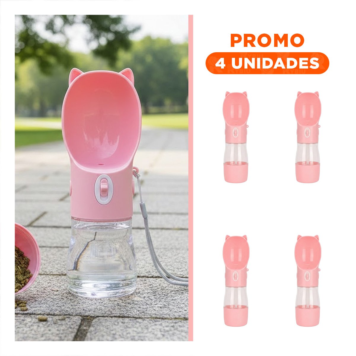 PACK4 BOTELLA RECARGABLE GATO ROSADO PARA USO DIARIO Y+REGALO STICKER - 1