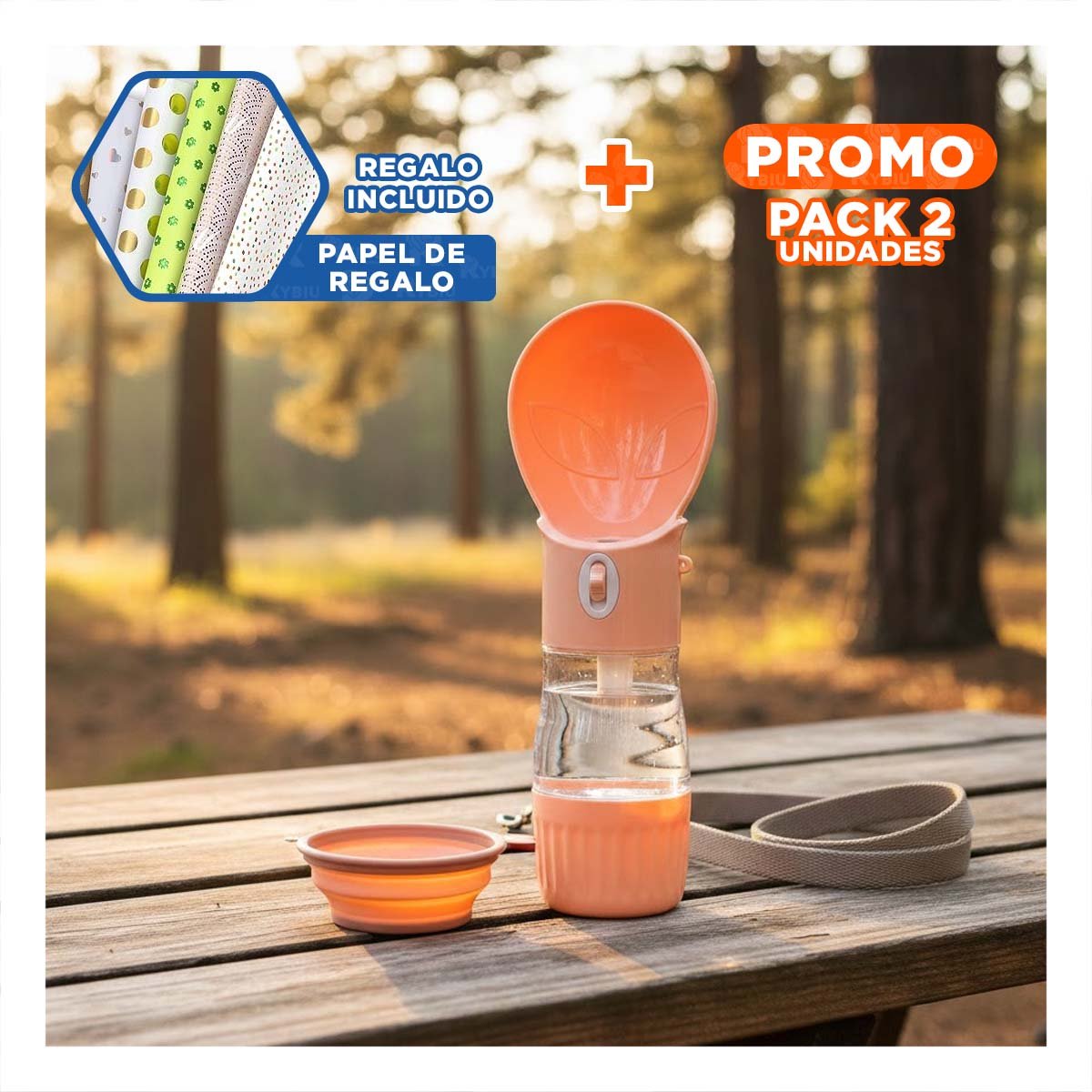 PACK2 RECIPIENTE LIGERO EN FORMA DE OVNI NARANJA PORTATIL Y+PAPEL REGALO - 1
