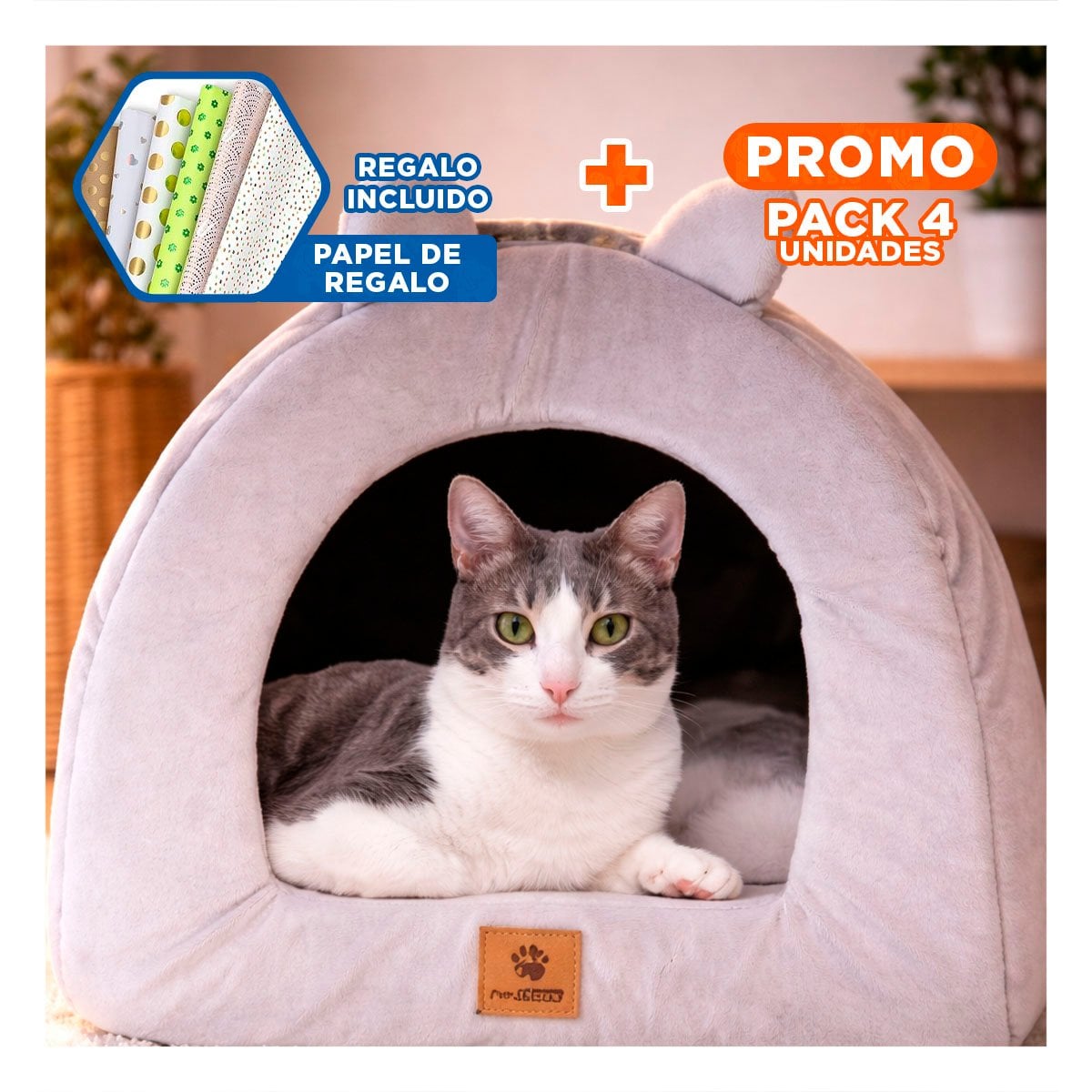 PACK4 COBIJO IGLU GUINDA TALLA L REFUGIO CALIDO MASCOTAS Y+PAPEL REGALO - 1