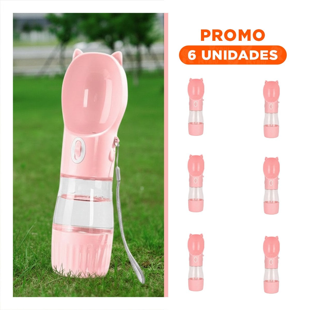 PACK6 BOTELLA PRACTICA GATO ROSADO PARA LLEVAR EN BOLSO - 1