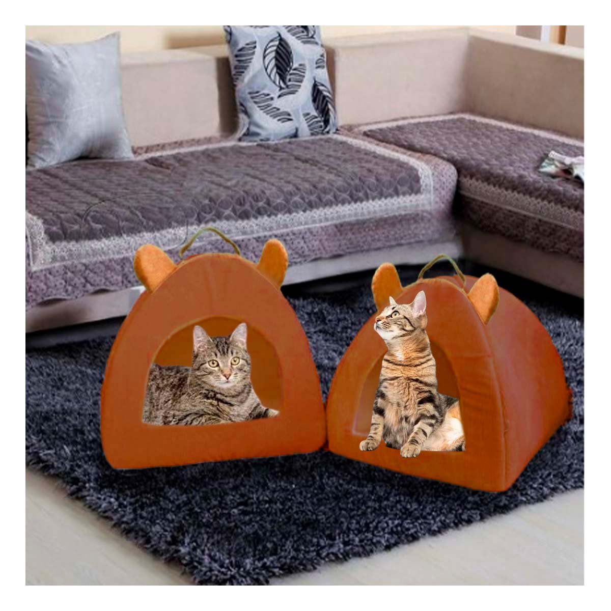 PACK2 NIDO IGLU CERRADO TALLA L MARRON PARA MASCOTAS HOGAR Y+REGALO STICKER - 5