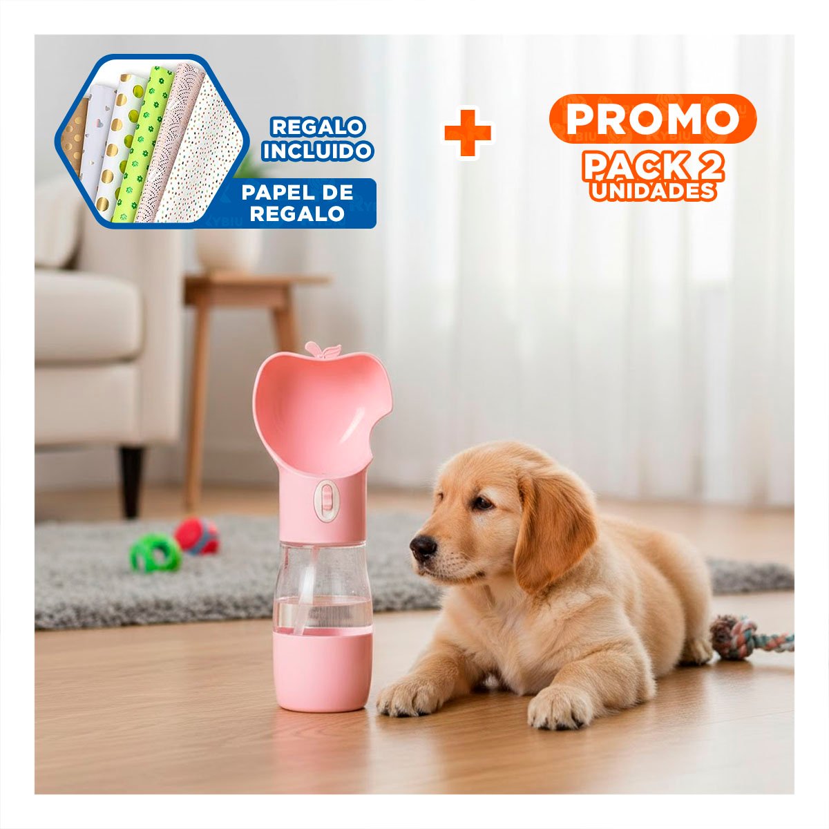 PACK2 RECIPIENTE PORTATIL ROSADO CON FORMA DE MANZANA Y+PAPEL REGALO - 1