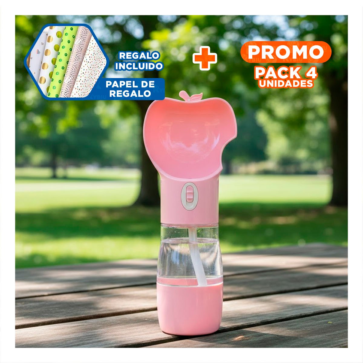PACK4 ENVASE COMPACTO TIPO MANZANA ROSADO Y+PAPEL REGALO - 1