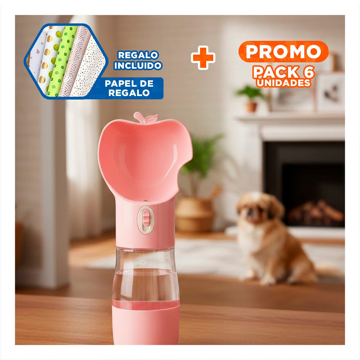 PACK6 ENVASE COMPACTO ROSADO TIPO MANZANA Y+PAPEL REGALO - 1